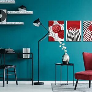 Red Theme Abstract Boho Wall Art Decor Black and White 3 Pieces Stretched and Framed Canvas Painting Black Ink Geometry Wall Art for Living Room Home Office Bathroom Bedroom Wall Decor 12"x16"x3