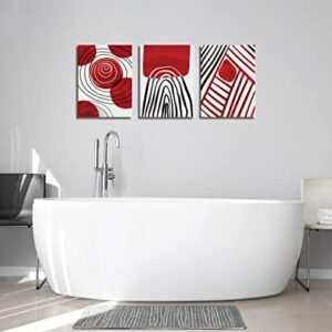 Red Theme Abstract Boho Wall Art Decor Black and White 3 Pieces Stretched and Framed Canvas Painting Black Ink Geometry Wall Art for Living Room Home Office Bathroom Bedroom Wall Decor 12"x16"x3