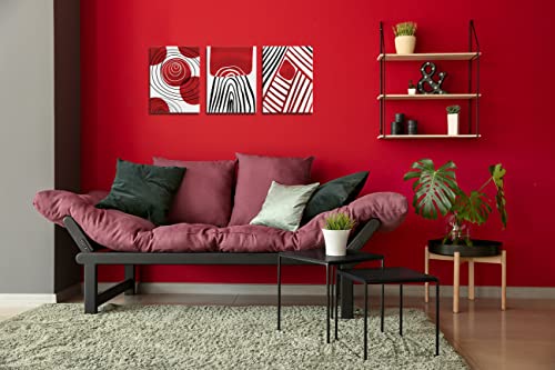 Red Theme Abstract Boho Wall Art Decor Black and White 3 Pieces Stretched and Framed Canvas Painting Black Ink Geometry Wall Art for Living Room Home Office Bathroom Bedroom Wall Decor 12"x16"x3