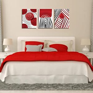 Red Theme Abstract Boho Wall Art Decor Black and White 3 Pieces Stretched and Framed Canvas Painting Black Ink Geometry Wall Art for Living Room Home Office Bathroom Bedroom Wall Decor 12"x16"x3