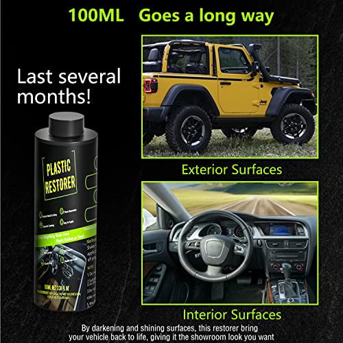 Plastic Restorer for Cars Ceramic Plastic Coating Trim Restore, Resists Water, UV Rays, Dirt, Ceramic Coating, Restores Faded and Dull Plastic, Rubber, Vinyl Back to Black! Last Over 400 Washes,100ml