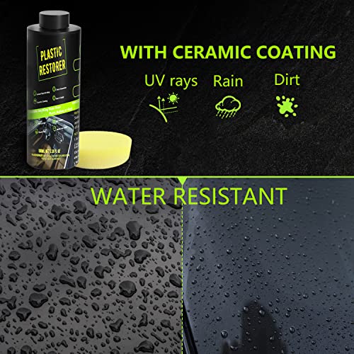 Plastic Restorer for Cars Ceramic Plastic Coating Trim Restore, Resists Water, UV Rays, Dirt, Ceramic Coating, Restores Faded and Dull Plastic, Rubber, Vinyl Back to Black! Last Over 400 Washes,100ml