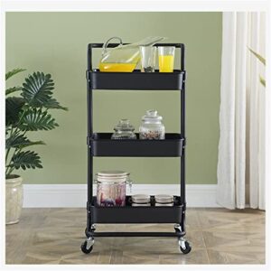 shypt mobile kitchen shelf trolley household storage shelf with wheeled trolley (color : black, size : 87 * 42 * 35cm)