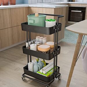 SHYPT Mobile Kitchen Shelf Trolley Household Storage Shelf with Wheeled Trolley (Color : Black, Size : 87 * 42 * 35cm)