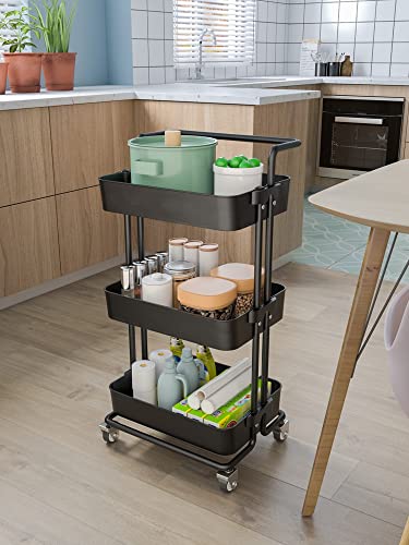 SHYPT Mobile Kitchen Shelf Trolley Household Storage Shelf with Wheeled Trolley (Color : Black, Size : 87 * 42 * 35cm)