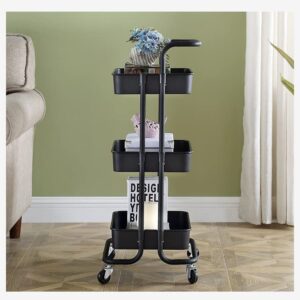 SHYPT Mobile Kitchen Shelf Trolley Household Storage Shelf with Wheeled Trolley (Color : Black, Size : 87 * 42 * 35cm)