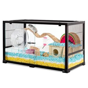 oiibo glass hamster cage 40 gallon large hamster cage with sliding front door, 32" l x 16" w x 18" h chew-proof small animal cage for dwarf syrian hamster hedgehog gerbils guinea pigs