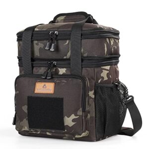 hshrish expandable xlarge tactical lunch box for adults, waterproof insulated lunch bag with lots of storage space, durable cooler bag for men women work outdoor picnic trips, 22l(black-camo)