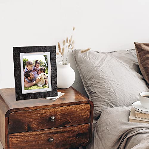Robhomily 8x10 Black Picture Frame Solid Textured Wood with Real Glass, 8X10 Rustic Farmhouse Distressed Photo Frame for Wall or Tabletop Display, 8x10 Black Wood Frame for Home and Office Decor