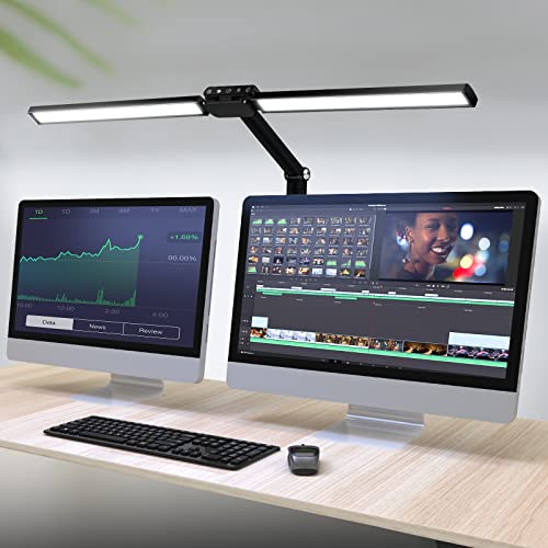 VSATEN LED Desk Lamps for Home Office, 24W Double Head Architect Clamp Desk Lamp with Light Sensor Function, 5 Color Modes, Eye Protection Desk Light Bar for Monitor Studio Reading