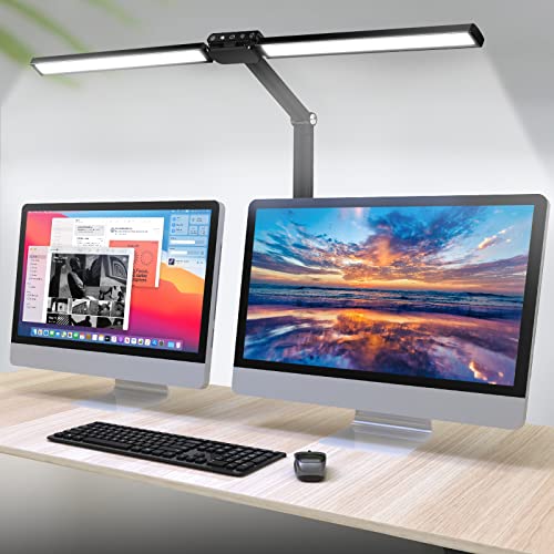 VSATEN LED Desk Lamps for Home Office, 24W Double Head Architect Clamp Desk Lamp with Light Sensor Function, 5 Color Modes, Eye Protection Desk Light Bar for Monitor Studio Reading