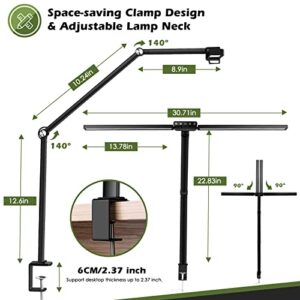 VSATEN LED Desk Lamps for Home Office, 24W Double Head Architect Clamp Desk Lamp with Light Sensor Function, 5 Color Modes, Eye Protection Desk Light Bar for Monitor Studio Reading