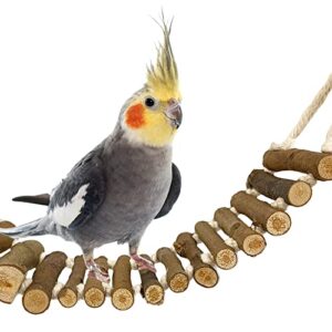 SIMENA Bird Cage Ladder, Parrot Bridge Made of Natural Wood and Rope, Interactive Bird Toy for Small and Medium Sized Birds and Parrots Like Parakeets, Cockatiels, Amazon Parrots, Conures and etc.