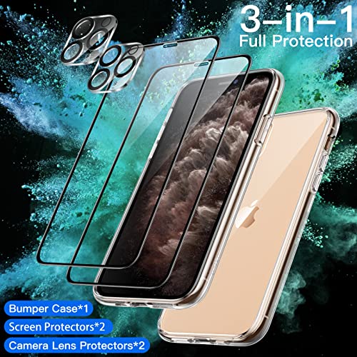 JETech 3 in 1 Case for iPhone 11 Pro Max 6.5-Inch, with 2-Pack Screen Protector Camera Lens Protector, Non-Yellowing Shockproof Bumper Phone Cover, Full Coverage Tempered Glass Film (Clear)