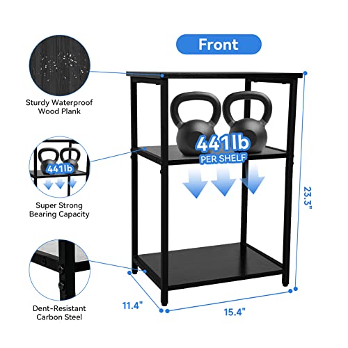 ECOMEX Small Bookshelf, Standing Metal Frame Book Shelves, 3 Tier Industrial Bookshelf Wood Bookcase Shelves Storage for Living Room Bedroom and Office, 3 Tiers Open Shelf/Display Rack, Black