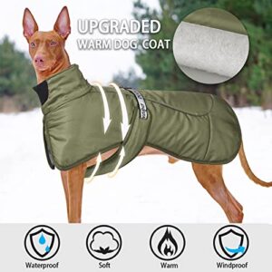 Patas Lague Warm Winter Dog Coat, Waterproof Windproof Dog Winter Jacket Coat, Adjustable Dog Apparel for Cold Weather, Reflective Pet Clothes for Small Medium Dogs (Green 3XL)