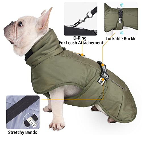 Patas Lague Warm Winter Dog Coat, Waterproof Windproof Dog Winter Jacket Coat, Adjustable Dog Apparel for Cold Weather, Reflective Pet Clothes for Small Medium Dogs (Green 3XL)