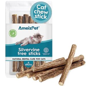 ameizpet silvervine cat teeth cleaning dental sticks, matatabi dental care, cat chew toy 6 pcs