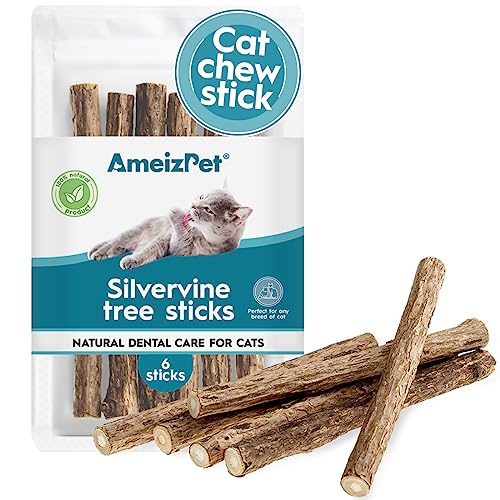 AmeizPet Silvervine Cat Teeth Cleaning Dental Sticks, Matatabi Dental Care, Cat Chew Toy 6 Pcs