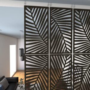 Room Divider Hanging Screen - Style Palm, 12 Panels 11x22 inches (Ebony Wood)