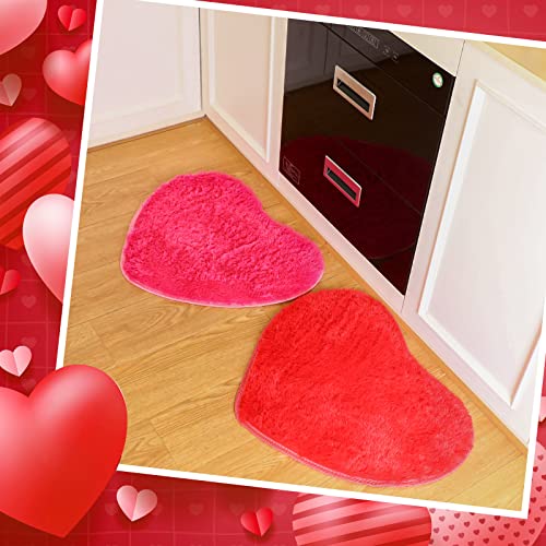 Nuogo 6 Pieces Valentine's Day Bathroom Rug Heart Shaped Fluffy Faux Area Rug 20 x 24 Inch Plush Fur Room Mat for Valentine's Day Home Living Room Bedroom Sofa Floor, Pink, Red, Rose Red