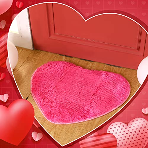 Nuogo 6 Pieces Valentine's Day Bathroom Rug Heart Shaped Fluffy Faux Area Rug 20 x 24 Inch Plush Fur Room Mat for Valentine's Day Home Living Room Bedroom Sofa Floor, Pink, Red, Rose Red