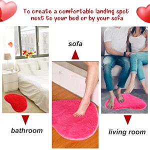 Nuogo 6 Pieces Valentine's Day Bathroom Rug Heart Shaped Fluffy Faux Area Rug 20 x 24 Inch Plush Fur Room Mat for Valentine's Day Home Living Room Bedroom Sofa Floor, Pink, Red, Rose Red