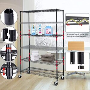 Heavy Duty 6 Tier Wire Shelving Unit Adjustable Storage Rack on Wheels 6000 Lbs Weight Capacity Metal Shelves Space Saving Wire Shelf Multifunctional Garage Shelving for Commercial Storage, Black