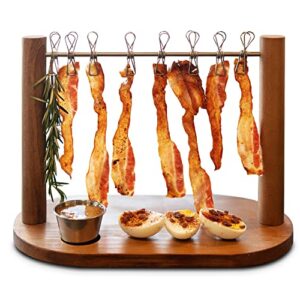 bacon serving dishes for entertaining - pack of 1 wooden bacon display for men who have everything or house warming gifts new home - unique gifts for dad