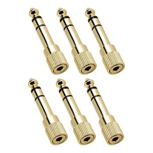 jinhezo 1/4 to 3.5mm adapter headphone jack, 6.35mm male to 3.5mm female stereo audio jack adapter for aux cable, guitar amplifier, headphone, 6 pack golden