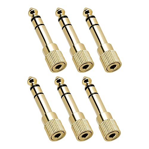 JINHEZO 1/4 to 3.5mm Adapter Headphone Jack, 6.35mm Male to 3.5mm Female Stereo Audio Jack Adapter for Aux Cable, Guitar Amplifier, Headphone, 6 Pack Golden