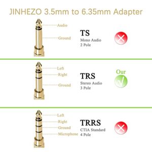 JINHEZO 1/4 to 3.5mm Adapter Headphone Jack, 6.35mm Male to 3.5mm Female Stereo Audio Jack Adapter for Aux Cable, Guitar Amplifier, Headphone, 6 Pack Golden