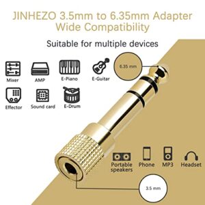 JINHEZO 1/4 to 3.5mm Adapter Headphone Jack, 6.35mm Male to 3.5mm Female Stereo Audio Jack Adapter for Aux Cable, Guitar Amplifier, Headphone, 6 Pack Golden