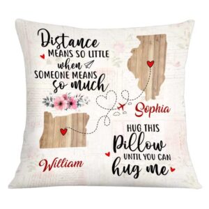 personalized square pillow for mom dad grandparents from grandchild kid family long distance state gifts custom name hug this pillow until you can hug me long distance cushion on christmas