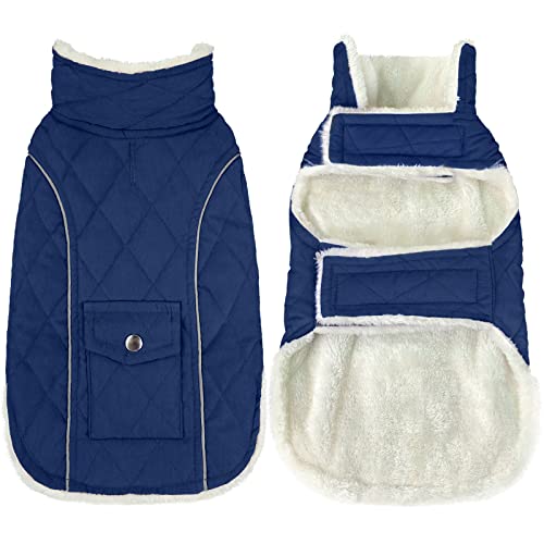 Malier Dog Winter Coat, Windproof Dog Cold Weather Coats with Real Pocket, Winter Dog Extra Warm Coat Dog Fleece Jacket Reflective Dog Clothes for Small Medium Large Dogs and Puppy (Large, Blue)