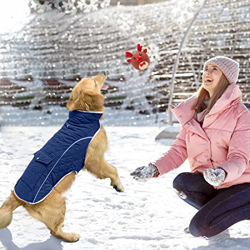 Malier Dog Winter Coat, Windproof Dog Cold Weather Coats with Real Pocket, Winter Dog Extra Warm Coat Dog Fleece Jacket Reflective Dog Clothes for Small Medium Large Dogs and Puppy (Large, Blue)