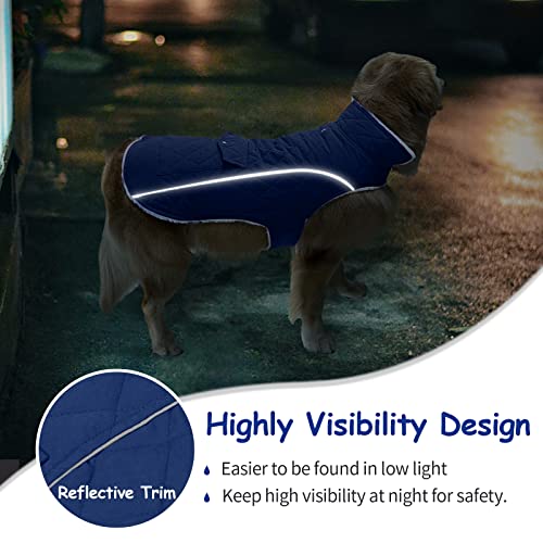 Malier Dog Winter Coat, Windproof Dog Cold Weather Coats with Real Pocket, Winter Dog Extra Warm Coat Dog Fleece Jacket Reflective Dog Clothes for Small Medium Large Dogs and Puppy (Large, Blue)