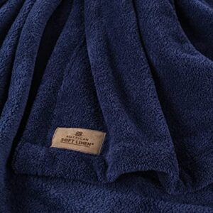 American Soft Linen Bedding Fleece Blanket Queen Size 85x90 inch Oversized Plush Fuzzy Cozy Soft Blanket for Bed, Sofa, Couch, Navy Blue