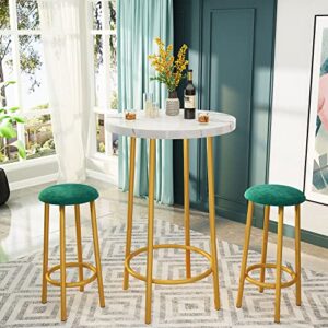 tantohom Bar Table and Chairs Set,3 Piece Round Pub Dining Table Set with Bar Stools Counter Height White Wood Top Metal Frame Bistro Table for 2, Easy Assembly