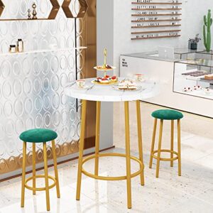 tantohom bar table and chairs set,3 piece round pub dining table set with bar stools counter height white wood top metal frame bistro table for 2, easy assembly