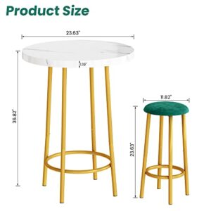 tantohom Bar Table and Chairs Set,3 Piece Round Pub Dining Table Set with Bar Stools Counter Height White Wood Top Metal Frame Bistro Table for 2, Easy Assembly