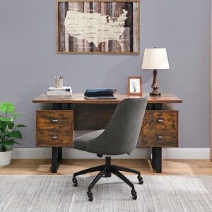 JESONVID Computer Desk with Drawers 59" L Contemporary Home Office Laptop Desk with Floating Desktop and 4 Storage Drawers Vintage Study Gaming Table with Metal Frame Black & Rustic Brown CTSZ20401RC