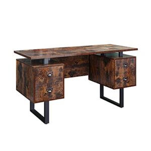 JESONVID Computer Desk with Drawers 59" L Contemporary Home Office Laptop Desk with Floating Desktop and 4 Storage Drawers Vintage Study Gaming Table with Metal Frame Black & Rustic Brown CTSZ20401RC