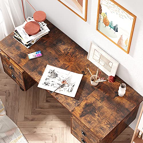 JESONVID Computer Desk with Drawers 59" L Contemporary Home Office Laptop Desk with Floating Desktop and 4 Storage Drawers Vintage Study Gaming Table with Metal Frame Black & Rustic Brown CTSZ20401RC