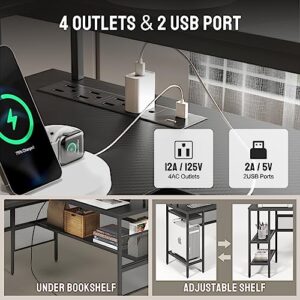 WASAGUN L Shaped Computer Desk, Reversible Corner Desk with Power Outlet, Gaming Table with Power Outlets,55 inch Corner Computer Desk with Monitor Stand Storage Shelves for Home Office Gamer Desk