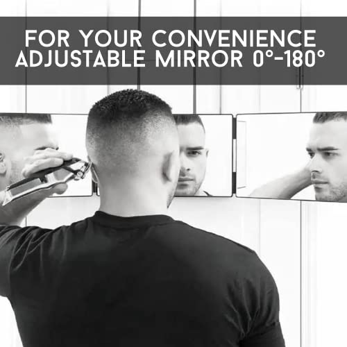 YARRD 3 Way Mirror for Hair Cutting Trifold Mirror 360 Mirror for Women for Braiding Shaving Grooming Hair Styling Dye Hair and Makeup Black Without LED