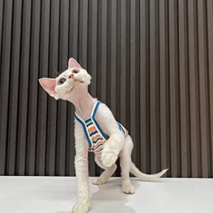 Sphynx Hairless Cat Clothes Summer Vintage Stripes Cotton Vest Breathable Comfortable T-Shirts Indoors Kitten Shirts Cat Apparel (XXL(11-15lbs), Orange Blue)