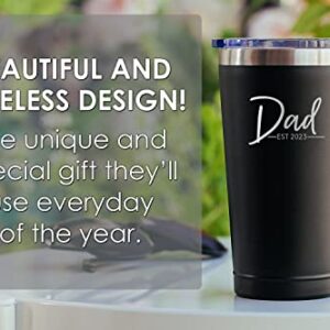 New Dad Gifts for Men - Dad EST 2023, 16 oz Insulated Coffee Tumbler with Lid - First Time Dad Gifts for Fathers Day - Gifts for New Dad - New Parents Gifts for Dads Ideas - Dad Tumbler Cup - Black