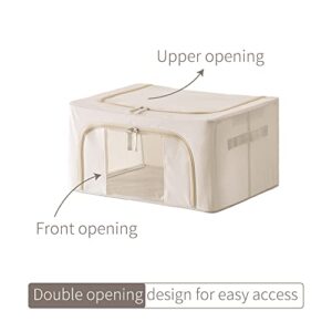 Clothes Storage Bins with Zipper and Metal Frame,2 Pack 24L, Foldable Closet Organizers and Storage Bags,Closet Sweaters Organizer,Quilt Storage Bin Under Bed,Kids&Baby&Adult Clothing Storage Containers