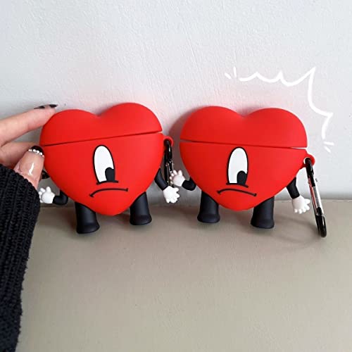 Bad& Bunny Merch,Case for AirPods 1&2, un Verano sin ti Cartoon Cute Design Soft Protective Cover with Keychain Compatible with AirPods 1st and 2nd for Women and Man (Red Heart)
